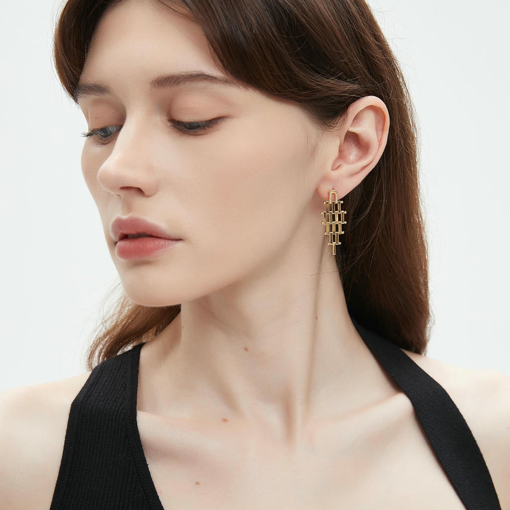 Architectural Gold Drop Earrings