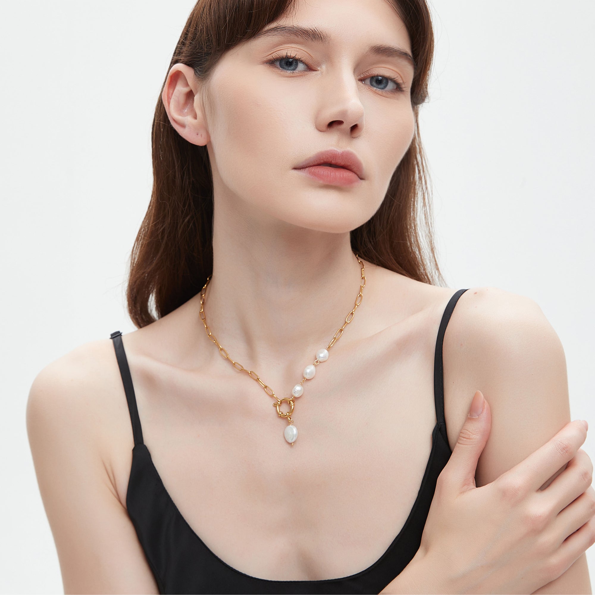 Paperclip Chain Pearl Necklace