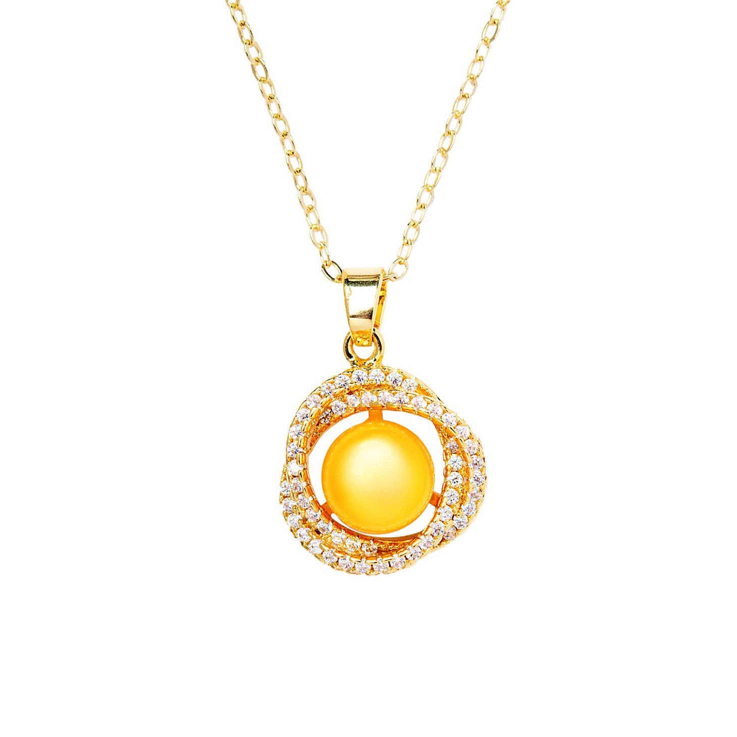 Double Loop Twist Gold Pearl Necklace