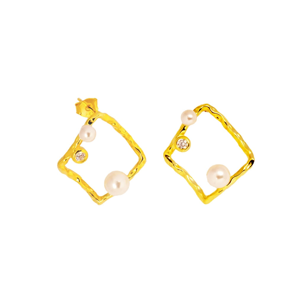 Irregular Square Inlaid Pearl Earrings