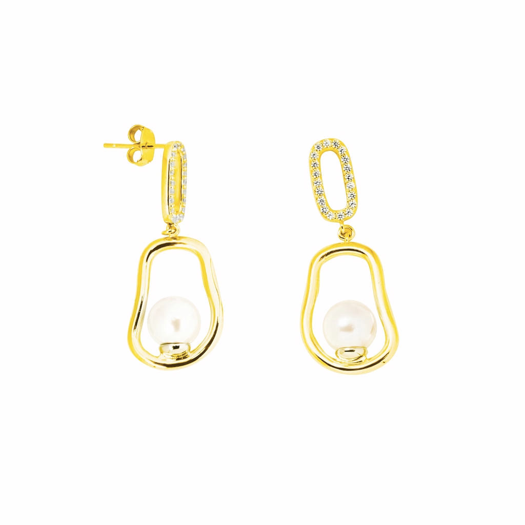 Irregular Oval Inlaid Pearl Earrings