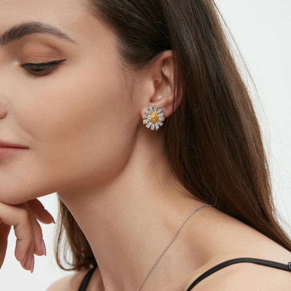 Yellow Diamond Daisy Earrings