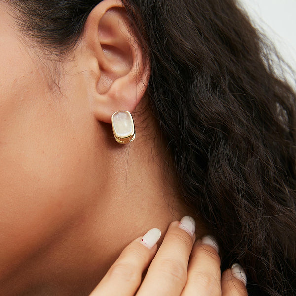 Classic White Stone Stud Earrings