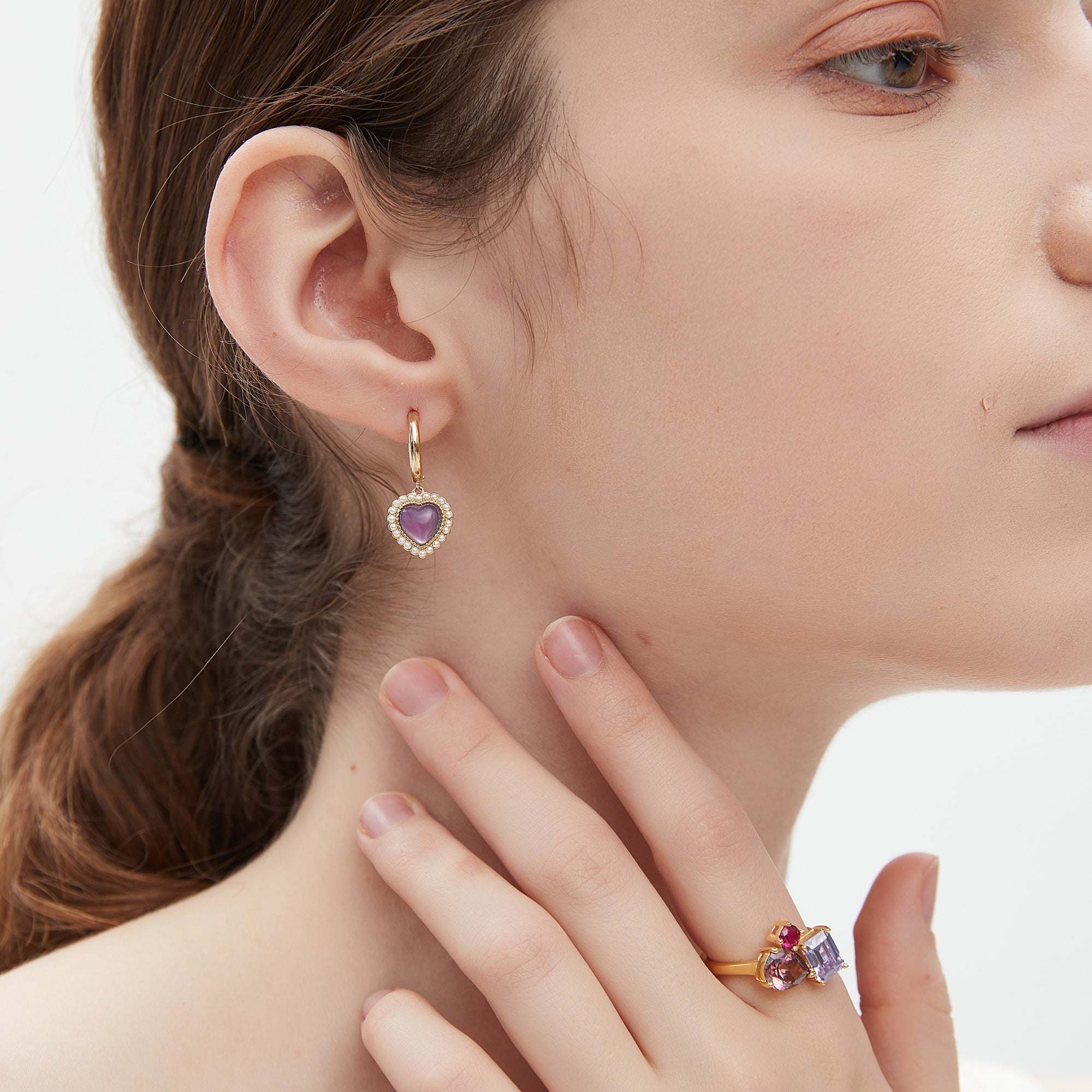 Heart-Shaped Amethyst Earrings