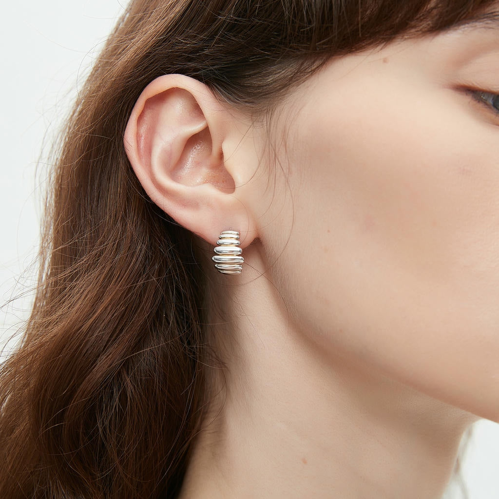 Puffy Silver Hoop Earrings