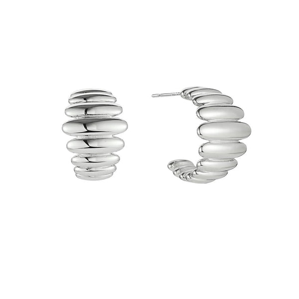 Puffy Silver Hoop Earrings