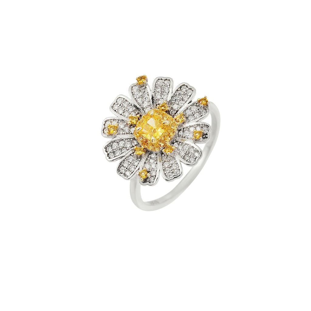 Yellow Diamond Daisy Ring