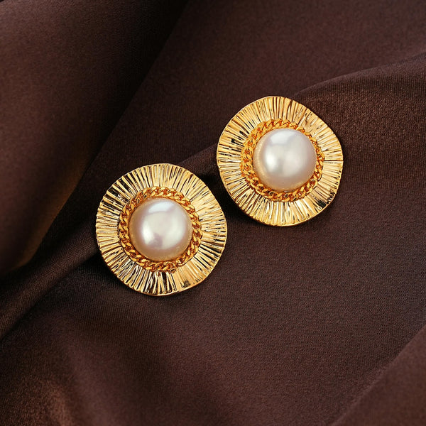 Large Straw Hat Pearl Stud Earrings