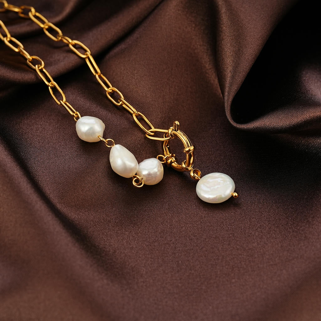 Paperclip Chain Pearl Necklace