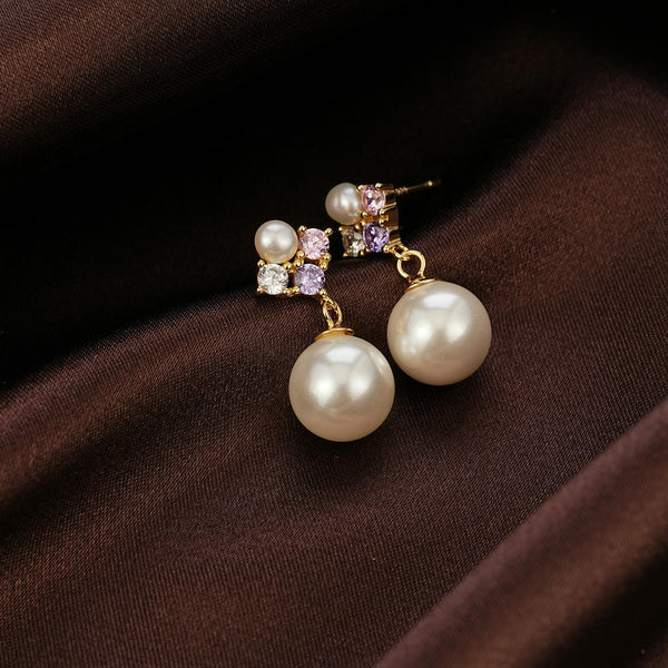 18K Gold CZ Pearl Earrings