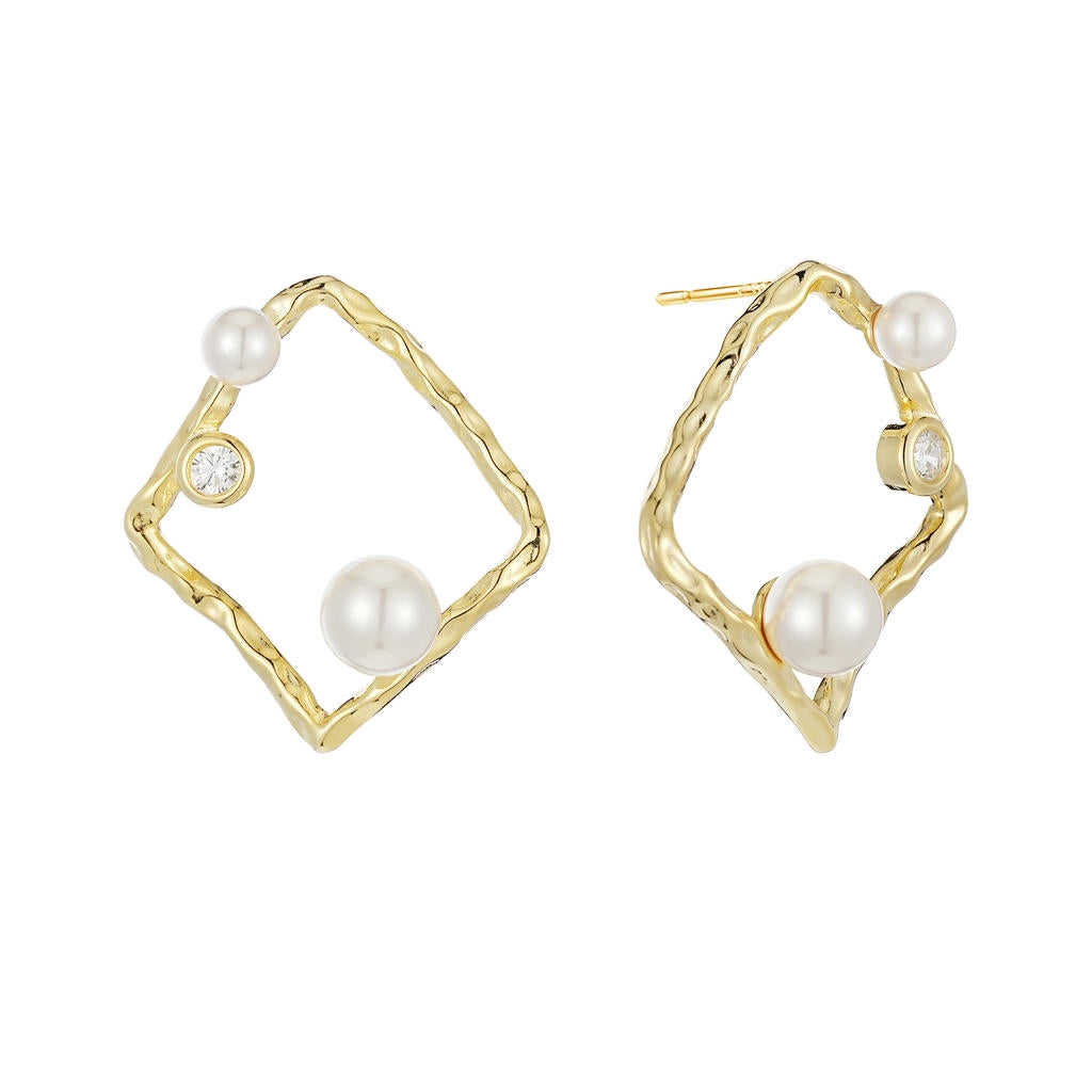 Irregular Square Inlaid Pearl Earrings