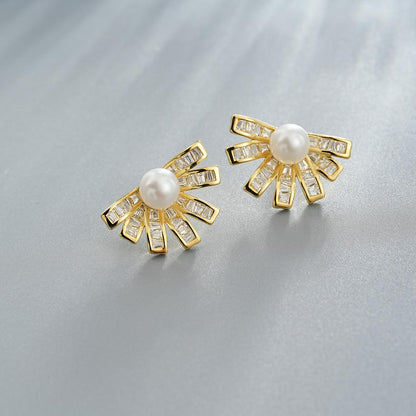 Half Flower Pearl Stud Earrings 6