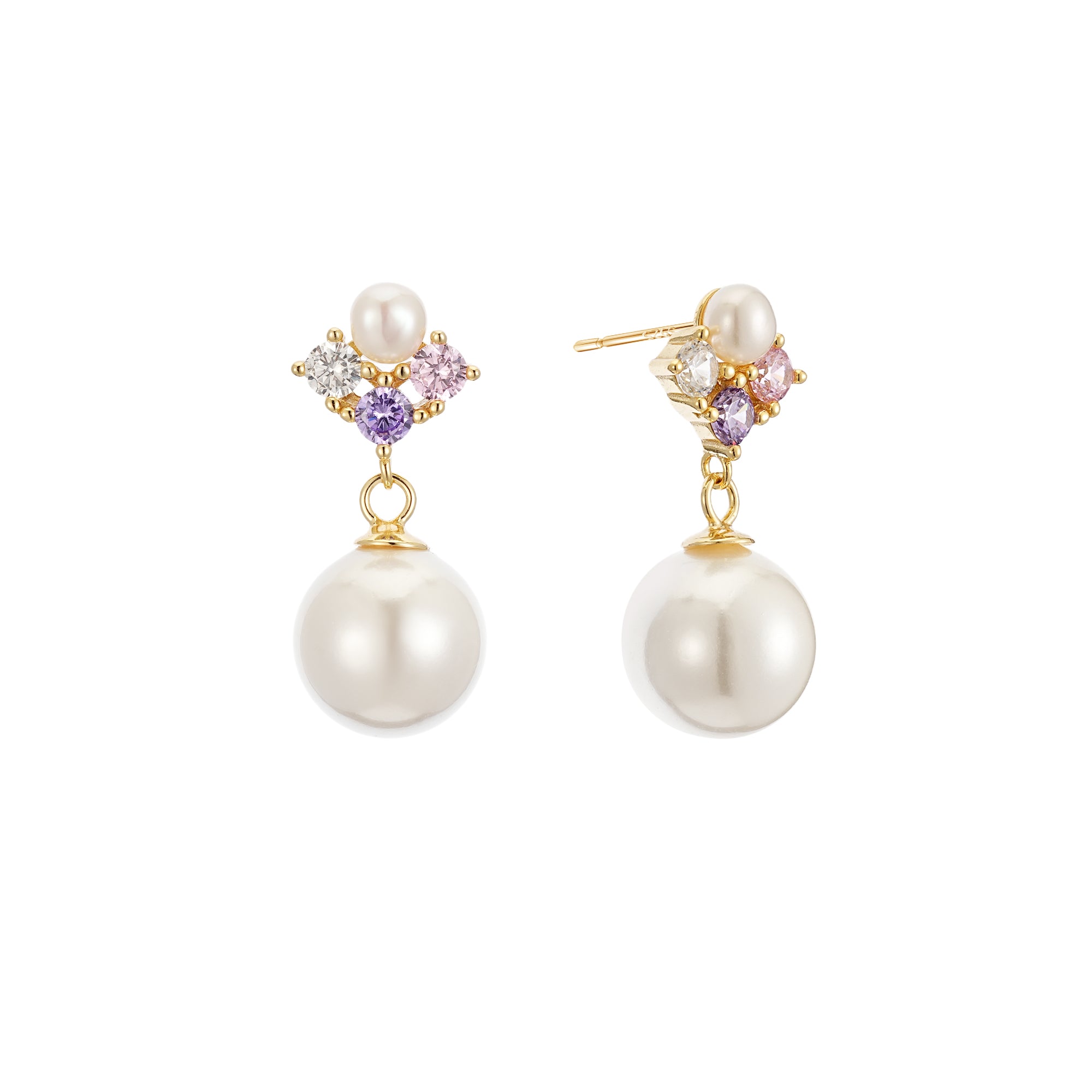 18K Gold CZ Pearl Earrings