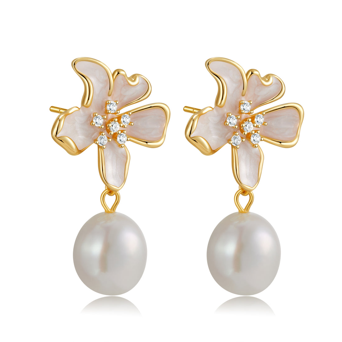 Cherry Blossom Pearl Drop Earrings-Latest Trends