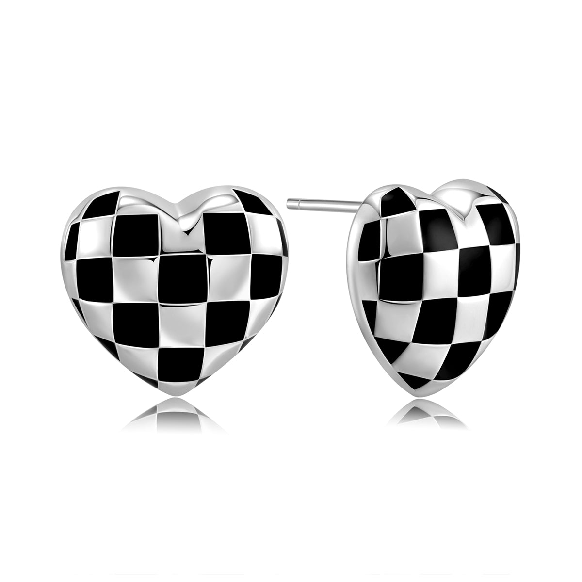 Checkered Heart Stud Earrings10