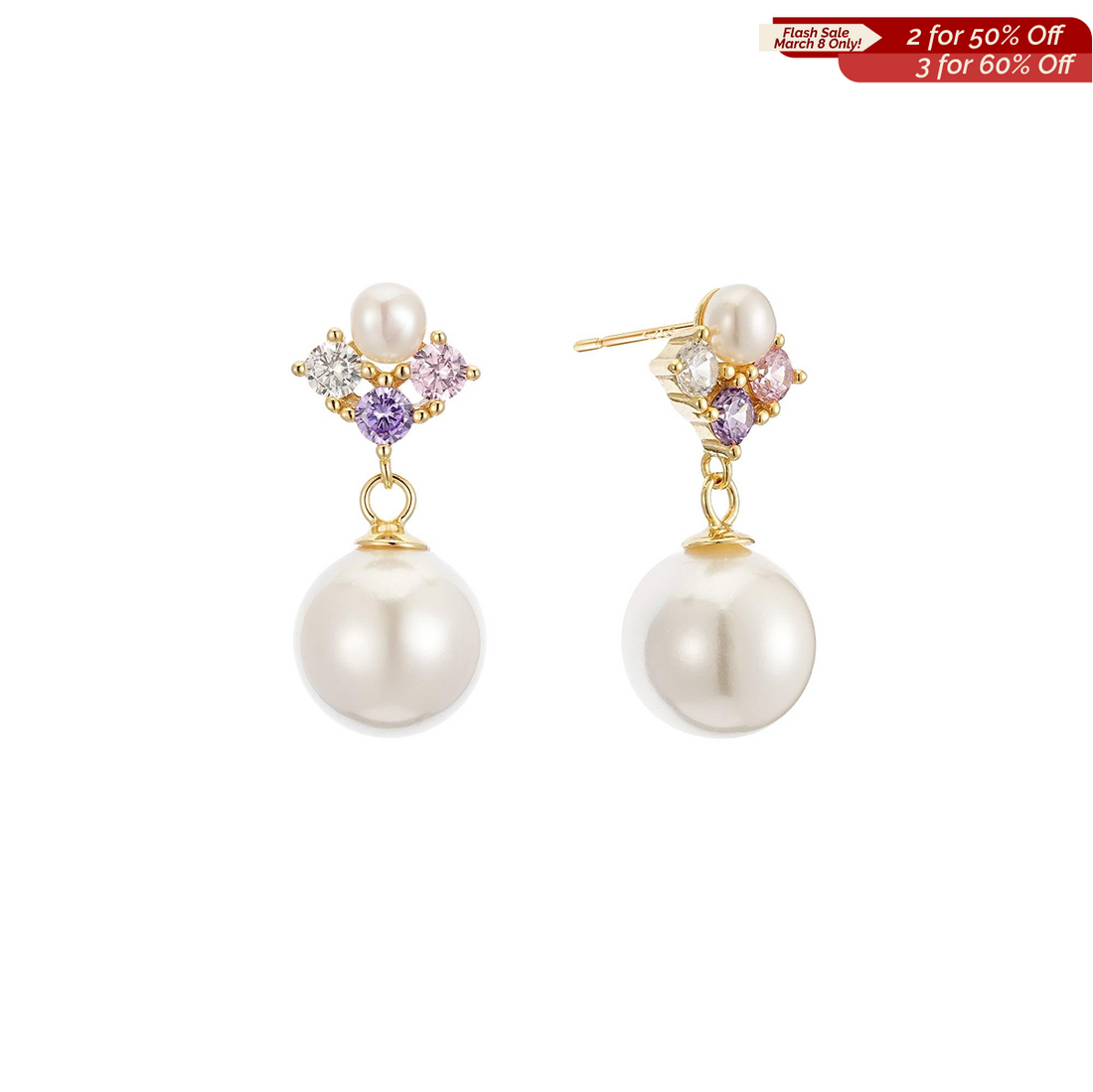 18K Gold CZ Pearl Earrings