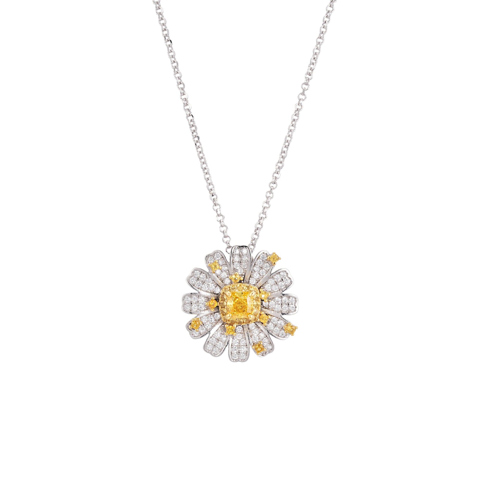 Yellow Diamond Daisy Necklace