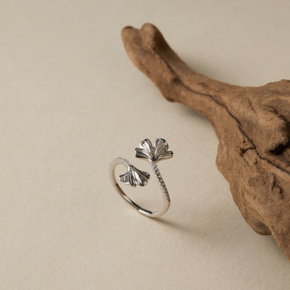 Silver Ginkgo Leaf Ring8