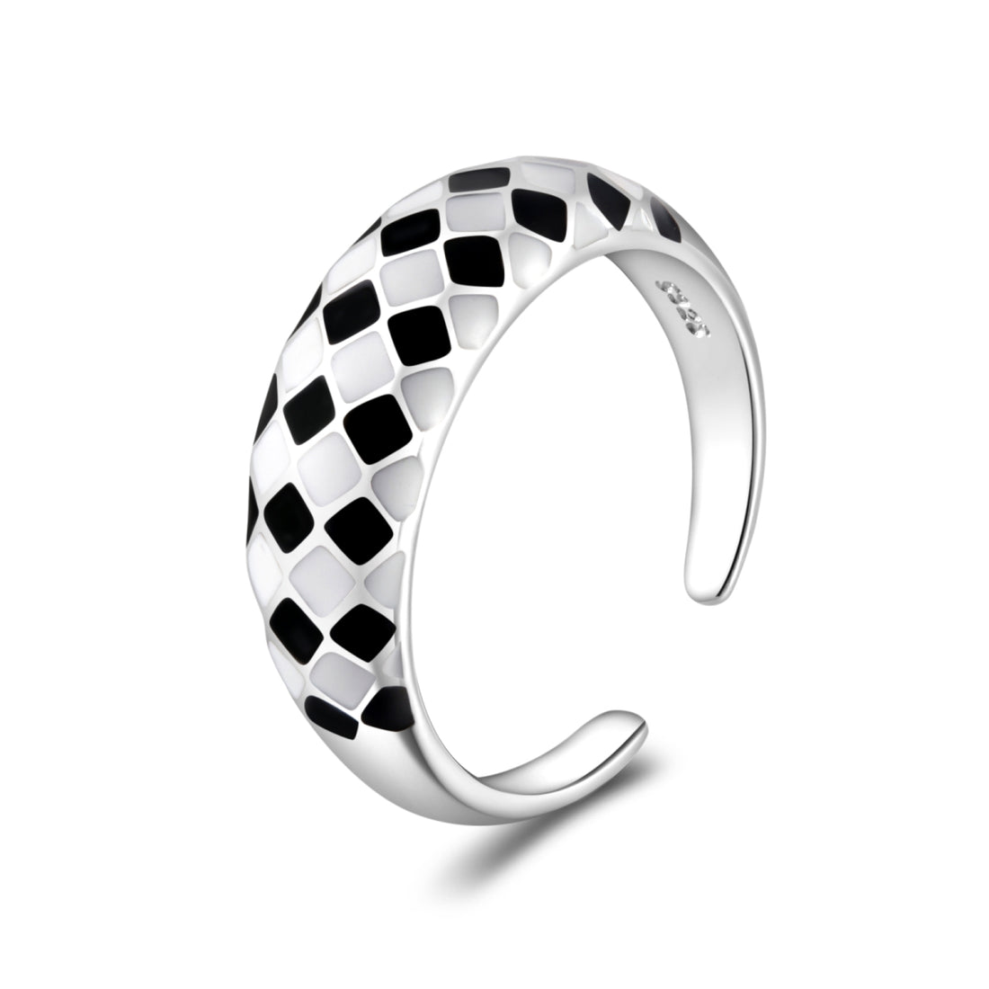 Black and White Checkerboard Retro Ring