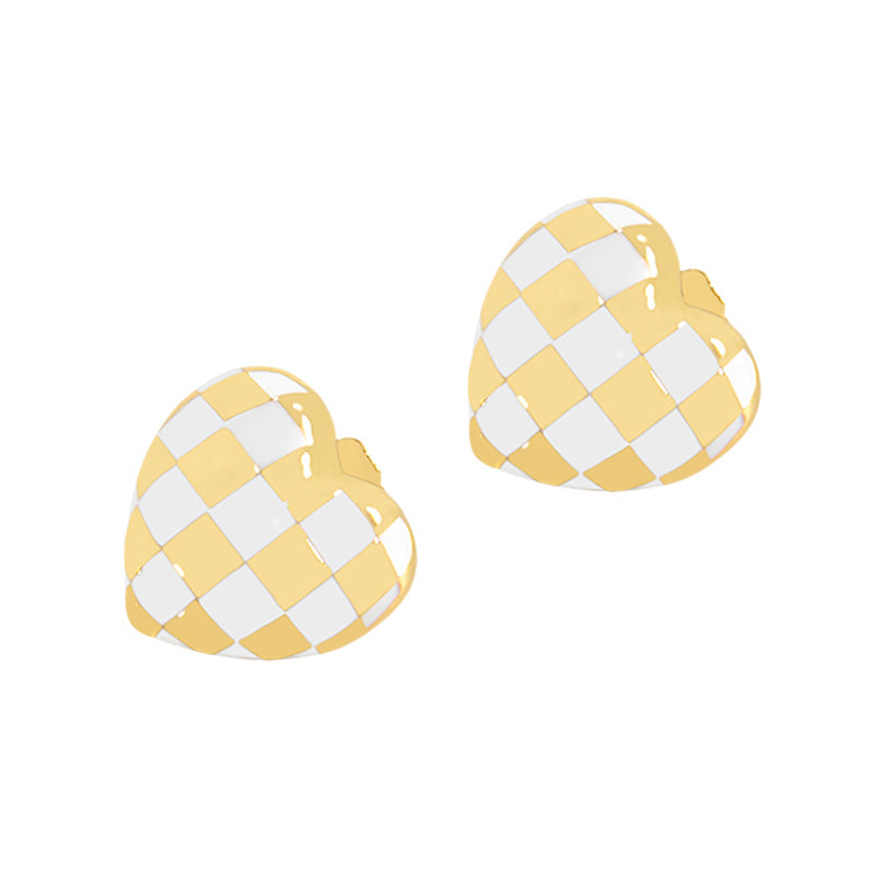 Checkered Heart Stud Earrings-Latest Trends