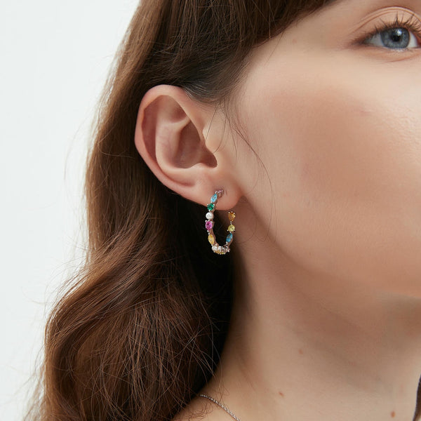 Rainbow Zircon Hoop Earrings